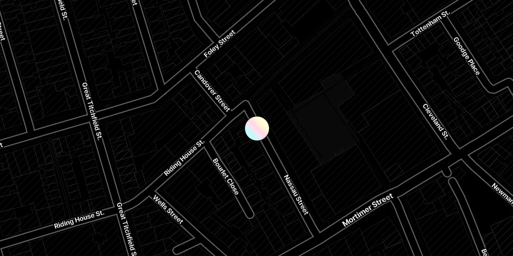 Map showing the location of Shiny Dot at 15-16 Nassau Street, London W1W 7AB